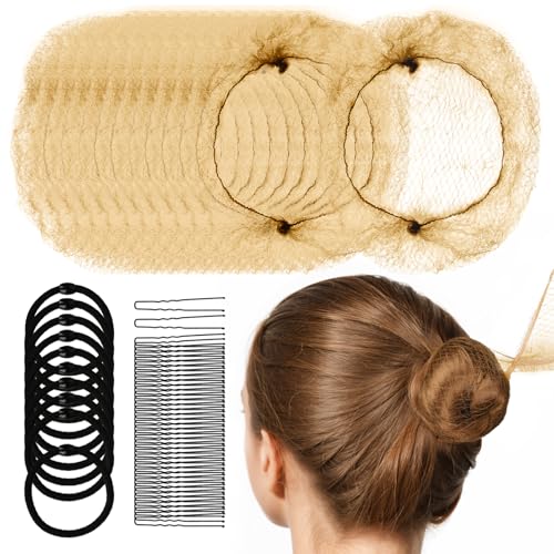 YGDZ 40 Stück unsichtbare Haarnetze für Ballettknoten, Haarnetze für Kinder und Mädchen (heller Kaffee) von YGDZ