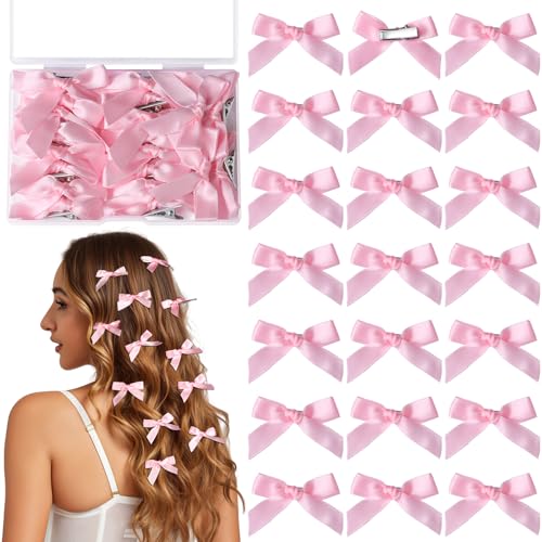 YGDZ Pinke Mini-Schleifen, 20 Stück, rosa Haarspangen mit Box, kleine rosa Schleife für Haare, niedliche Haarschleife, Haarschmuck für Damen und Mädchen von YGDZ
