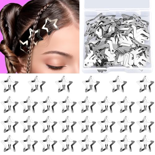 YGDZ Stern-Haarspangen und Haarspangen-Set, 3,1 cm, Y2K, silberfarbene Clips für Mädchen und Frauen, Rave-Zubehör, rutschfeste Metall-Haarspangen, 30 Stück von YGDZ