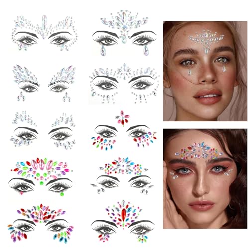 10 Pcs Face Gems Glitter,Skin-Friendly Material, Adhesive Face Glitter Jewels Temporary Tattoos Sticker for Music Festival Holiday Party, Halloween, Christmas,Birthday Carnival 10 Pcs Face Gems Glitter,Skin-Friendly Material, Adhesive Face Glitter Jewels Temporary Tattoos Sticker for Music Festival Holiday Party, Halloween, Christmas,Birthday Carnival von YGEFTEZH