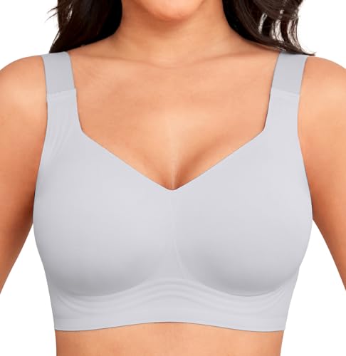 YGJIEGENG BH Damen Ohne Bügel V-Ausschnitt Klassische Soft Nahtloser Bügelloser BH Komfort Büstenhalter Große Größen Guter Halt Grau XL YGJIEGENG BH Damen Ohne Bügel V-Ausschnitt Klassische Soft Nahtloser Bügelloser BH Komfort Büstenhalter Große Größen Guter Halt Grau XL von YGJIEGENG