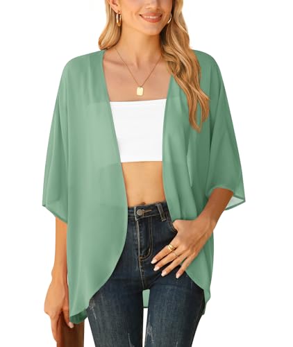 YGJIEGENG Bikini Cover Up für Damen Leichte Oversized Beachwear Bedecken Sommer Hawaii Cardigan Grün XXL von YGJIEGENG