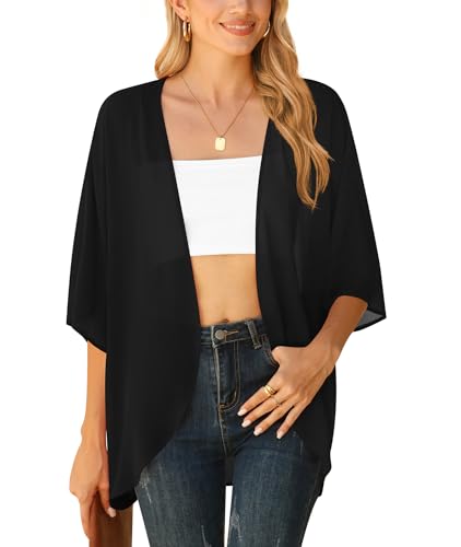 YGJIEGENG Damen Badeanzug Cover Up Sommer Strickjacke Bikini Beachwear Cardigan Leichte Bademode Schwarz XL von YGJIEGENG
