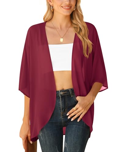 YGJIEGENG Damen Badeanzug Cover Up Sommer Strickjacke Bikini Beachwear Cardigan Leichte Bademode Weinrot S von YGJIEGENG