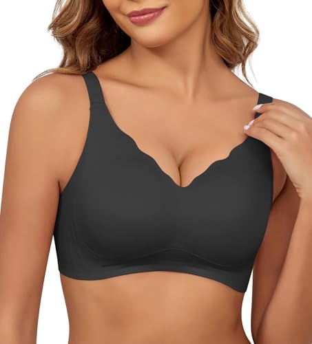YGJIEGENG Damen Nahtloser BH Ohne Bügel Tiefem V-Ausschnitt Seamless Push Up BH Bralette Soft Bequem BHS Bügellos Bustier Schwarz XL von YGJIEGENG