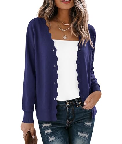 YGJIEGENG Damen Strickjacke Herbst Winter Cardigan Langarm Kurz Langarm Strickpullover Elegante V-Ausschnitt Vintage Klassisch Sweater Pullover Dunkleblau S von YGJIEGENG