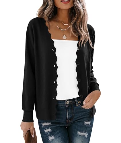 YGJIEGENG Damen Strickjacke Herbst Winter Cardigan Langarm Kurz Langarm Strickpullover Elegante V-Ausschnitt Vintage Klassisch Sweater Pullover Schwarz 2XL von YGJIEGENG