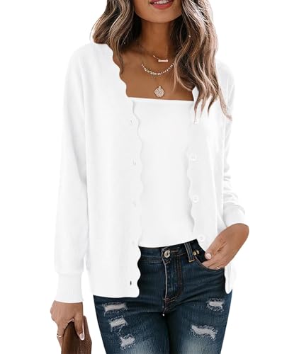 YGJIEGENG Damen Strickjacke Herbst Winter Cardigan Langarm Kurz Langarm Strickpullover Elegante V-Ausschnitt Vintage Klassisch Sweater Pullover Weiss XL von YGJIEGENG