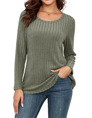YGJIEGENG Pullover Damen Rundhals Langarmshirt Herbst Winter Sweatshirt Elegant Casual Lässig Oberteile Grün M von YGJIEGENG