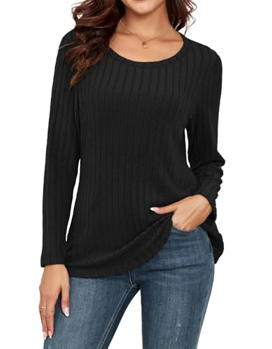 YGJIEGENG Pullover Damen Rundhals Langarmshirt Herbst Winter Sweatshirt Elegant Casual Lässig Oberteile Schwarz L von YGJIEGENG