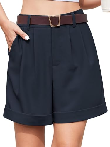 YGJIEGENG Shorts Damen Sommer Kurze Hosen Lässig Elastische Taille Weites Bein Business Anzug Tailored Shorts mit Taschen Blau M von YGJIEGENG