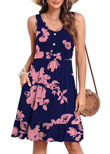 YGJIEGENG Sommerkleid Damen Trägerkleid Maxi Leicht Baumwolle V-Ausschnitt Knopfleiste Casual Elegant mit Seitentaschen Silhouette M von YGJIEGENG