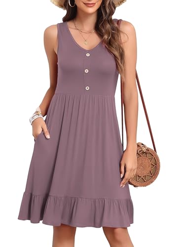 YGJIEGENG Sommerkleid Damen Trägerkleid Maxi Leicht Baumwolle V-Ausschnitt Knopfleiste Casual Elegant mit Seitentaschen Mauve M YGJIEGENG Sommerkleid Damen Trägerkleid Maxi Leicht Baumwolle V-Ausschnitt Knopfleiste Casual Elegant mit Seitentaschen Mauve M von YGJIEGENG