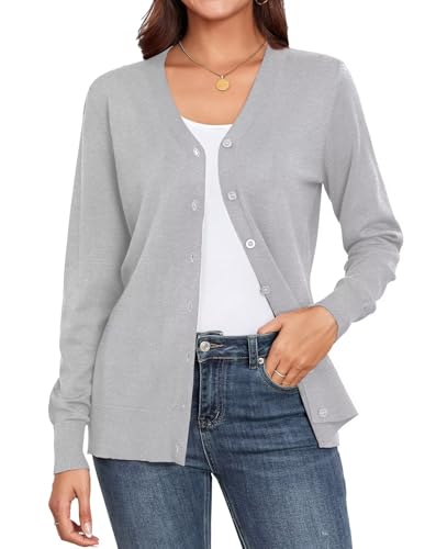YGJIEGENG Strickjacke Damen Kurz Leichte Cardigan Langarm V-Ausschnitt Strickpullover Elegant Casual Herbst Winter Strickmantel mit Knopf Lightgrau M YGJIEGENG Strickjacke Damen Kurz Leichte Cardigan Langarm V-Ausschnitt Strickpullover Elegant Casual Herbst Winter Strickmantel mit Knopf Lightgrau M von YGJIEGENG