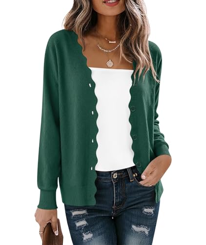 YGJIEGENGDamen Strickjacke Herbst Winter Cardigan Langarm Kurz Langarm Strickpullover Elegante V-Ausschnitt Vintage Klassisch Sweater Pullover Dunklegrün 2XL von YGJIEGENG