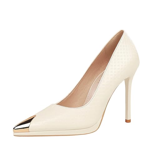 Damen 11.5CM Spitze Zehe Rutsch Auf Lackleder Stiletto Pumps Braut Abend Party Prom Kleid Hochabsatz Schuhe (Weiß,35) von YGJKLIS