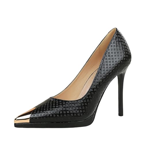 Damen 11.5CM Spitze Zehe Rutsch Auf Lackleder Stiletto Pumps Braut Abend Party Prom Kleid Hochabsatz Schuhe (schwarz,39) von YGJKLIS