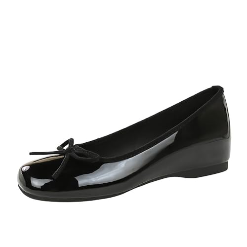 Damen Einfarbe rund Kopf Chunky Block High Heels Bow Party Club Hochzeit Ball Schuhe (schwarz,37) von YGJKLIS