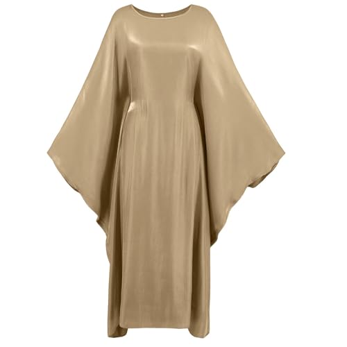 Damen Solid Lange Fledermaus Ärmel Casual Pullover Relaxed Fit Kleid Rundhals Flowy Casual Plus Size Kleid (Khaki,S) von YGJKLIS