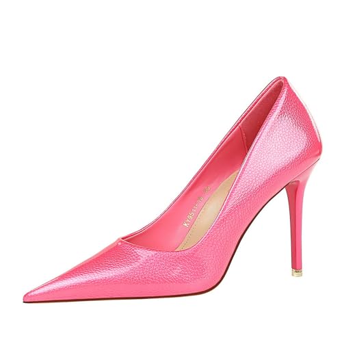 Frauen Geschlossene Spitze Zehe Stiletto Pumps 10.5CM Lackleder Elegante Formale Arbeit Büro Abend Party Hochzeit Schuhe (Pink,39EU) von YGJKLIS