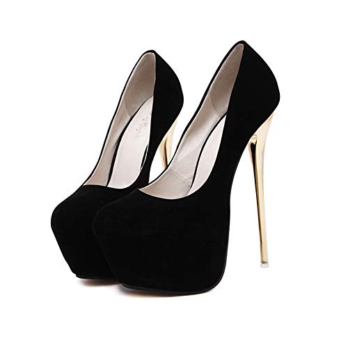 Frauen Plateau High Heel Schuhe 5cm Plateau Stiletto 16cm High Heel Sandalen für Hochzeiten Party Kleid Schuhe (41EU,Schwarze) von YGJKLIS