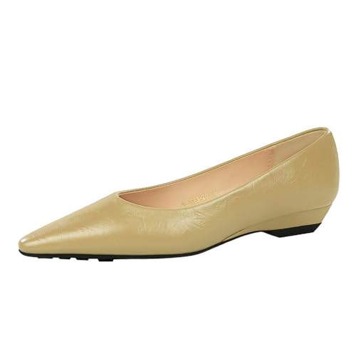 Frauen Vollfarbe Keil Absatz Pumpe 2,5 cm Mode Braut Hochzeit Hochzeitsfeier Kleid Heeded Schuhe (Apriksfarbe,36) von YGJKLIS