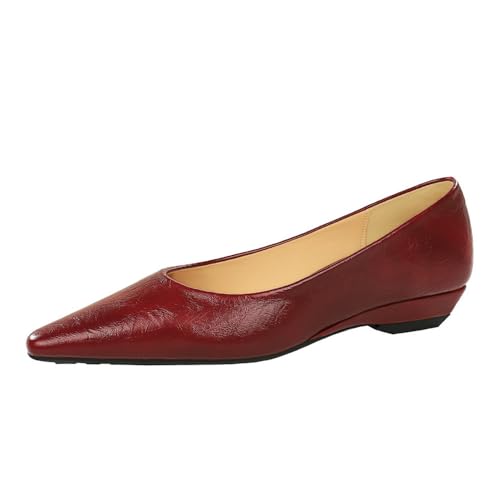 Frauen Vollfarbe Keil Absatz Pumpe 2,5 cm Mode Braut Hochzeit Hochzeitsfeier Kleid Heeded Schuhe (Rot,38) von YGJKLIS