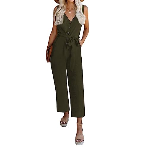 Women's Fashion Strappy V Neck Tank Top Control Jumpsuit Rompers with Pockets Work Formal Cocktail Dress (Grün,S) von YGJKLIS