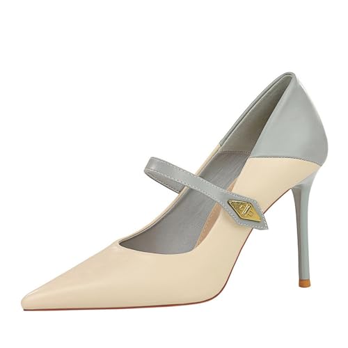 YGJKLIS Damen 10CM geschlossen gespannte Zehe Knöchelgurt Stiletto Pumpen Hochzeitsfeier Kleid Heeded Schuhe (Blau,42) von YGJKLIS
