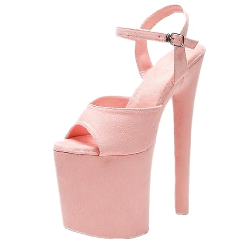 YGJKLIS Damen 20cm Stiletto Pumps Wildleder Open Toe Knöchelgurt Hochabsatz Sandalen 10cm Plattform Party Hochzeit Mode Schuhe (Rosa,39) von YGJKLIS