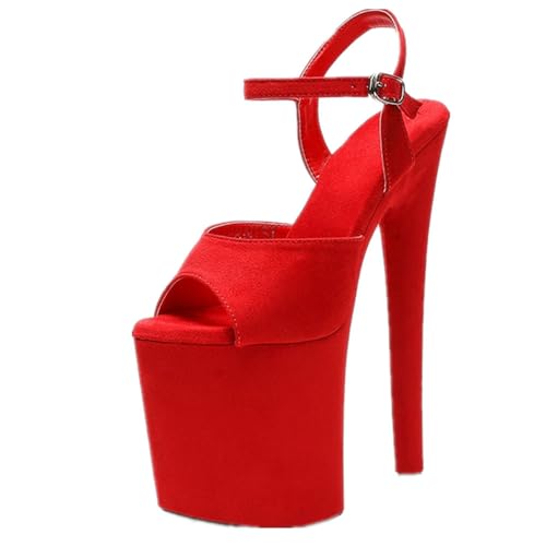 YGJKLIS Damen 20cm Stiletto Pumps Wildleder Open Toe Knöchelgurt Hochabsatz Sandalen 10cm Plattform Party Hochzeit Mode Schuhe (Rot,36) von YGJKLIS