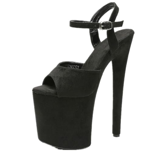 YGJKLIS Damen 20cm Stiletto Pumps Wildleder Open Toe Knöchelgurt Hochabsatz Sandalen 10cm Plattform Party Hochzeit Mode Schuhe (schwarz,42) von YGJKLIS