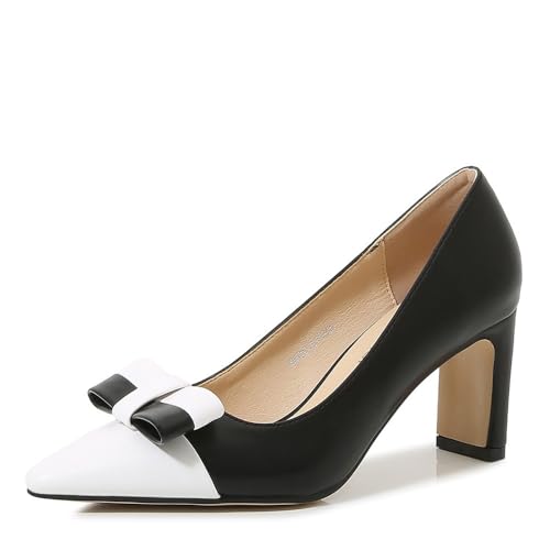 YGJKLIS Damen 7,5 cm Quadrat Chunky Block Absatz High Heel Sandale Bogen Spitze formelle Arbeit Büro Kleid Schuhe (schwarz,39) von YGJKLIS
