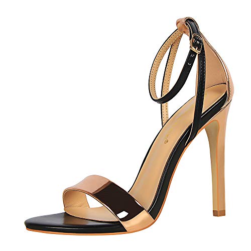 YGJKLIS Frauen 11CM Runde offene Zehe Knöchelgurt High Heel Sandalen Party Club Hochzeit Prom Stilettos (Champagnerfarbe,34) von YGJKLIS