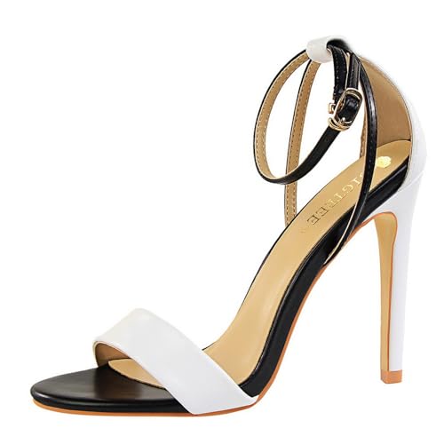 YGJKLIS Frauen 11CM Runde offene Zehe Knöchelgurt High Heel Sandalen Party Club Hochzeit Prom Stilettos (Weiß,38) von YGJKLIS