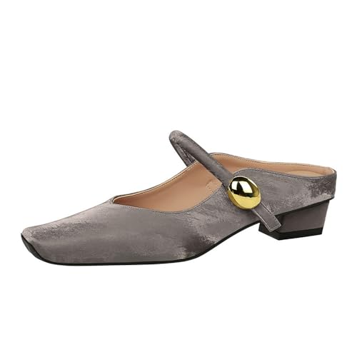 YGJKLIS Frauen 2,5 cm Chunky Block niedrigen Absatz Pantoffel Schuhe, Quadrat geschlossene Zehe Satin Knöchelgurt Pumpen (Kaki,36) von YGJKLIS