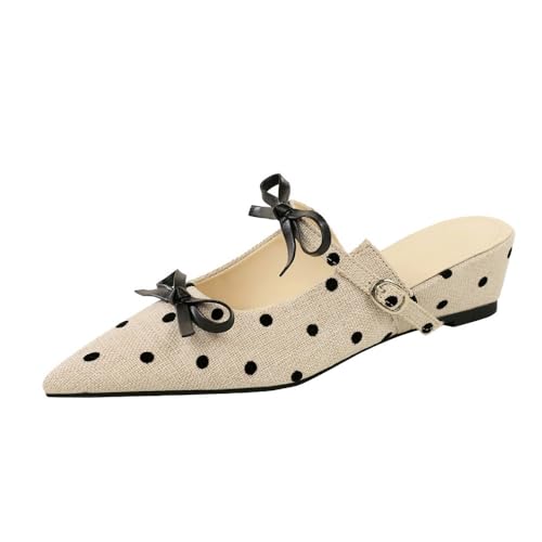 Frauen 4.5CM Spitze Zehe Zwei Bogen Pantoffel Khaki rund Punkt Keil Absatz Sandalen Braut Abend Prom Party Schuhe (Kaki,38) von YGJKLIS
