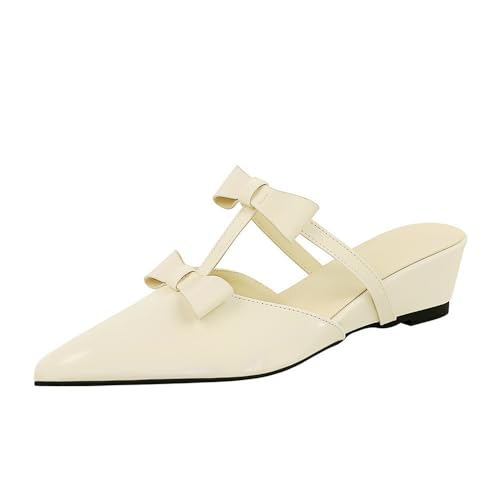 YGJKLIS Frauen 5CM Keil Absatz Pantoffel Sandalen Zwei Bogen Spitze geschlossene Zehe niedrige Absatz Slip-on leichtes Gewicht Gehen High Heel Schuhe (Weiß,37) von YGJKLIS