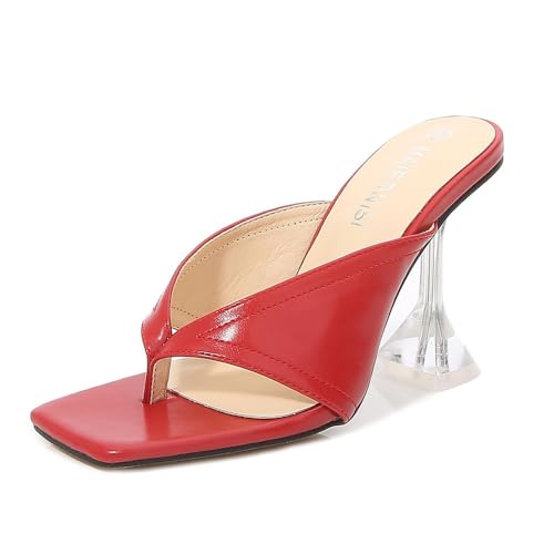 YGJKLIS Frauen Sommer 9cm Flip Flops Strand High Heel Slides Quadrat offene Zehe Sandalen leichte Gehschuhe (Rot,39) von YGJKLIS