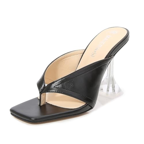 YGJKLIS Frauen Sommer 9cm Flip Flops Strand High Heel Slides Quadrat offene Zehe Sandalen leichte Gehschuhe (schwarz,38) von YGJKLIS