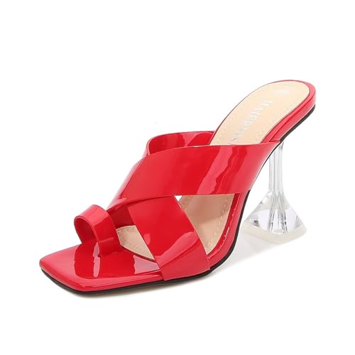 YGJKLIS Frauen Sommer 9cm Sandalen Quadrat Open Toe High Heel Pumps Indoor Outdoor Home Slipper (Rot,41) von YGJKLIS