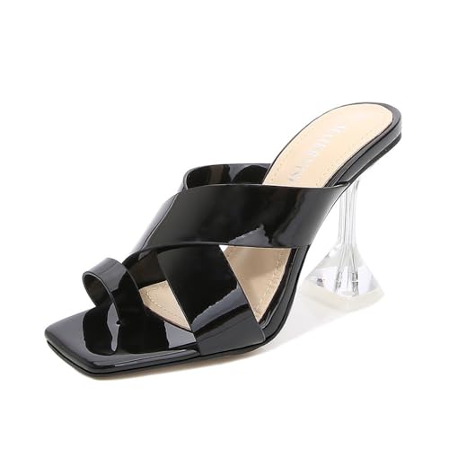 YGJKLIS Frauen Sommer 9cm Sandalen Quadrat Open Toe High Heel Pumps Indoor Outdoor Home Slipper (schwarz,38) von YGJKLIS