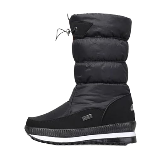 YGLEEULI Damenstiefel Winterschuhe Warm Plüsch Mittelhohe Stiefel Wasserdicht Gummi Rutschfeste Plateau Schneestiefel Damen Übergröße für Damen(Black,41) von YGLEEULI