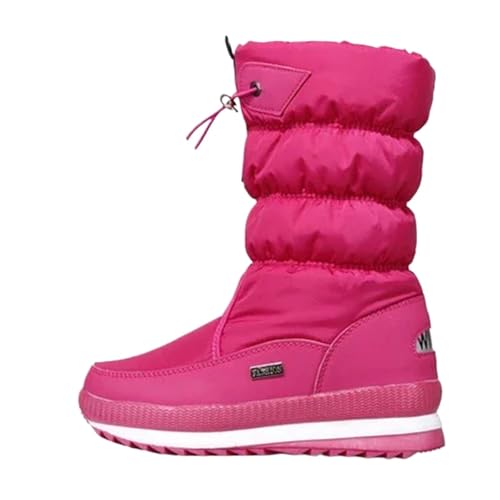 YGLEEULI Damenstiefel Winterschuhe Warm Plüsch Mittelhohe Stiefel Wasserdicht Gummi Rutschfeste Plateau Schneestiefel Damen Übergröße für Damen(Pink,38) von YGLEEULI
