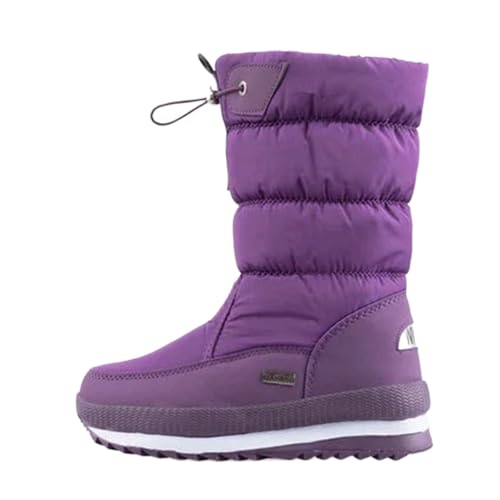 YGLEEULI Damenstiefel Winterschuhe Warm Plüsch Mittelhohe Stiefel Wasserdicht Gummi Rutschfeste Plateau Schneestiefel Damen Übergröße für Damen(Purple,39) von YGLEEULI