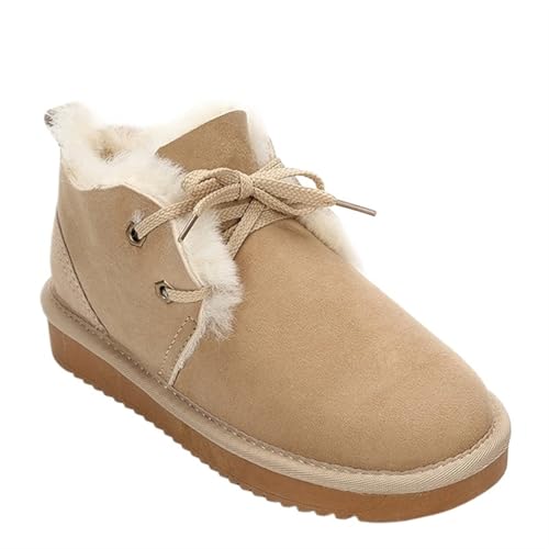 YGLEEULI Klassische Schneestiefel for Damen, natürliche Wolle gefüttert, Knöchel-Winterschuhe, warme Schuhe, lässige flache Stiefel für Damen(Beige,42) von YGLEEULI