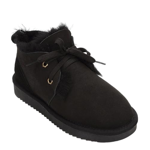 YGLEEULI Klassische Schneestiefel for Damen, natürliche Wolle gefüttert, Knöchel-Winterschuhe, warme Schuhe, lässige flache Stiefel für Damen(Black,42) von YGLEEULI