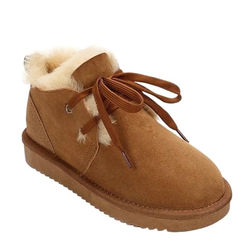 YGLEEULI Klassische Schneestiefel for Damen, natürliche Wolle gefüttert, Knöchel-Winterschuhe, warme Schuhe, lässige flache Stiefel für Damen(Brown,38) von YGLEEULI