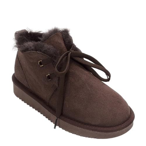 YGLEEULI Klassische Schneestiefel for Damen, natürliche Wolle gefüttert, Knöchel-Winterschuhe, warme Schuhe, lässige flache Stiefel für Damen(Chocolate,37) von YGLEEULI