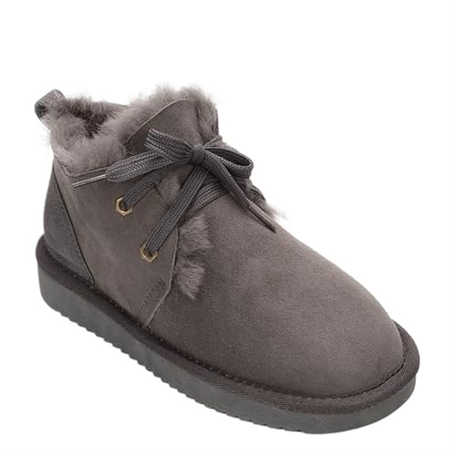 YGLEEULI Klassische Schneestiefel for Damen, natürliche Wolle gefüttert, Knöchel-Winterschuhe, warme Schuhe, lässige flache Stiefel für Damen(Grey,40) von YGLEEULI